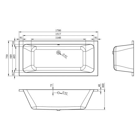 Акриловая ванна Lavinia Boho Pure 37100075, усиленный армированный корпус ванны, 170x75 см, артикул 37100075