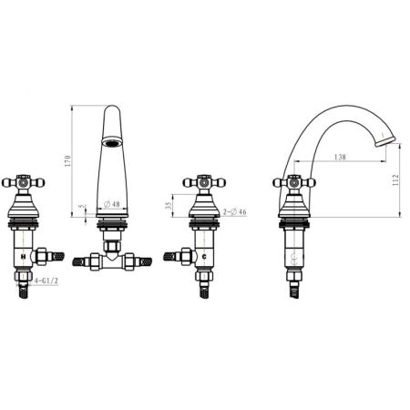 Смеситель для раковины на 3 отверствия MEDICI Presente