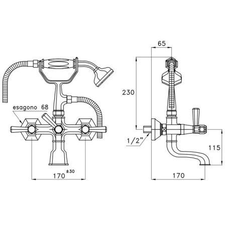 Stella Eccelsa Leve Смеситель для ванны 3274/306 с ручным душем, цвет: хром, артикул EL 02206 CR00