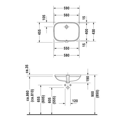 Duravit D-Code Раковина встраиваемая снизу 560x400мм, с перел., включая крепление ,Цвет: Белый, артикул 0338560000