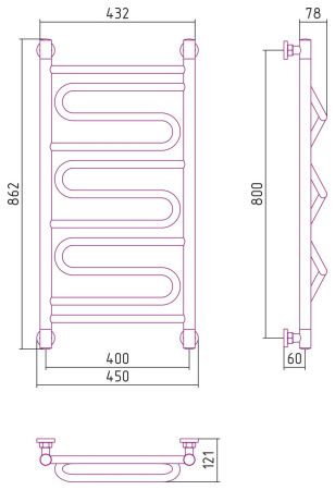 Полотенцесушитель водяной "ЭЛЕГИЯ+" 800х400 (Шампань)