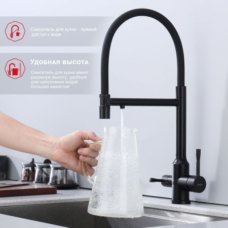 Смеситель для кухни с подключением фильтра Raglo R81.63.06, черный