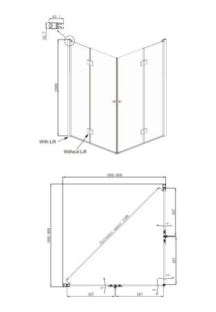 Душевой уголок Ambassador Diamond 12011109-PR1, квадратный, линейный трап, 90х90, артикул 12011109-PR1
