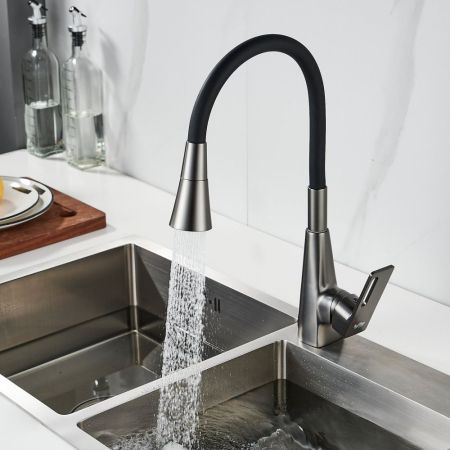 Смеситель для кухни с гибким изливом Raffine F313T-3, оружейная сталь