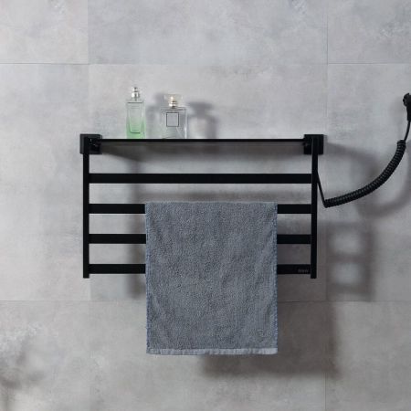 Электрический полотенцесушитель Black&White Universe 580х350 N-333B с полкой Черный