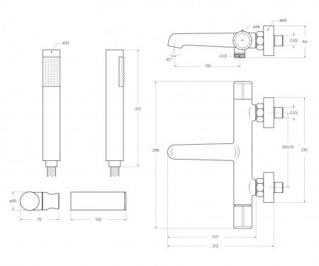UNO Смеситель для ванны и душа, чёрный UNO-VASM-NERO, артикул UNO-VASM-NERO