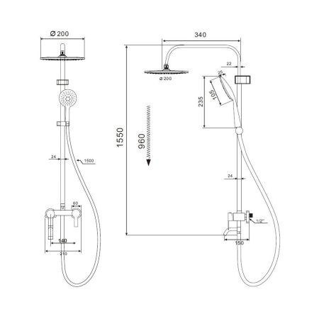 Душевая система D-Lin D10A16, хром, артикул D10A16