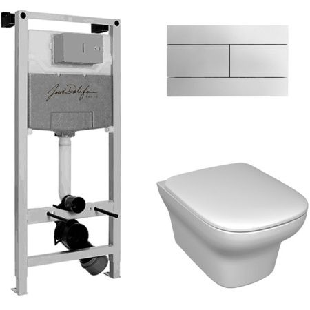 Комплект унитаза с инсталляцией Jacob Delafon Presquile E21744RU-00 с сиденьем Микролифт и клавишей смыва Хром