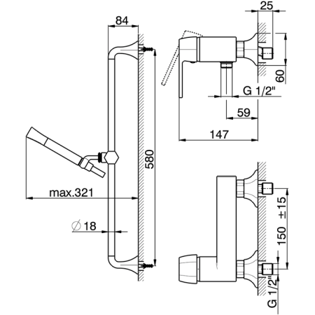 CISAL Cherie Смеситель для душа однорычажный, с душевым комплектом, цвет золото/черный, артикул CH0004647C