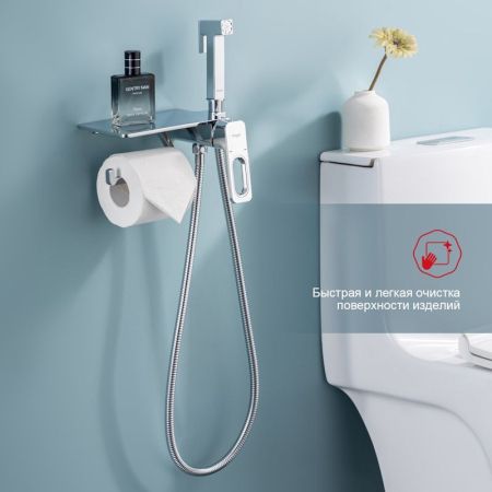 Гигиенический душ со смесителем встраиваемый с полкой и бумагодержателем Raglo R51.55, хром