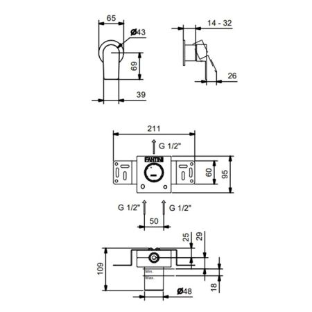 Смеситель для душа, Fantini, Myo, тип открывания воды-однорычажный, монтаж-настенный встраиваемый, отверстия для монтажа-1, внутренняя часть-необходимо заказать, цвет-хром, артикул 61 02 V663B