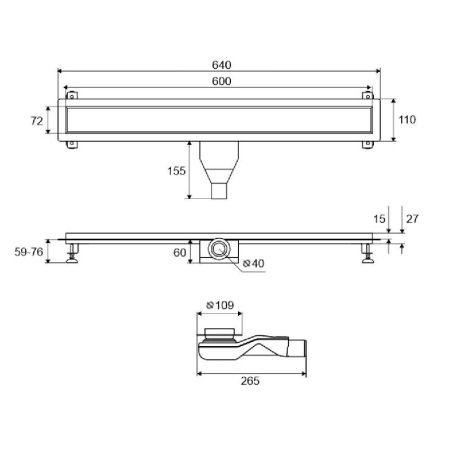 Душевой трап EXCELLENT Stilio Gold 60 см. под облицовку плиткой (золото), артикул INEX.1515.600.P.GL