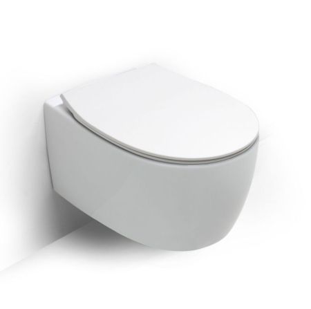 White Ceramic Basic, комплект подвесного безободкового унитаза с быстросъемным ультратонким сиденьем микролифт, цвет белый глянцевый, артикул W0203SET01/Basic