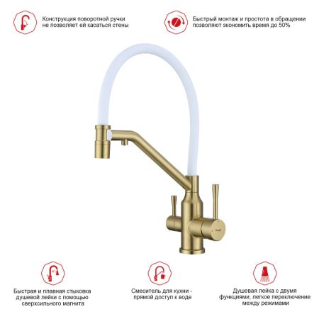 Смеситель для кухни с подключением фильтра Raglo R81.62.03, золотой сатин, артикул R81.62.03