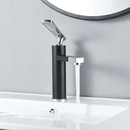 Смеситель для раковины с поворотным носиком Shevanik S6601H, черный/хром, артикул S6601H