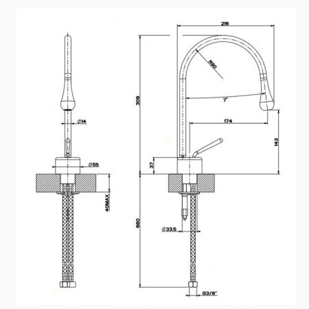 Gessi Goccia Смеситель для раковины на 1 отверстие, излив 174мм R=90, цвет: хром