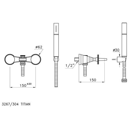 Stella Titian Смеситель для ванны 3267/304 с ручным душем, цвет: хром, артикул TT 02008 CR00