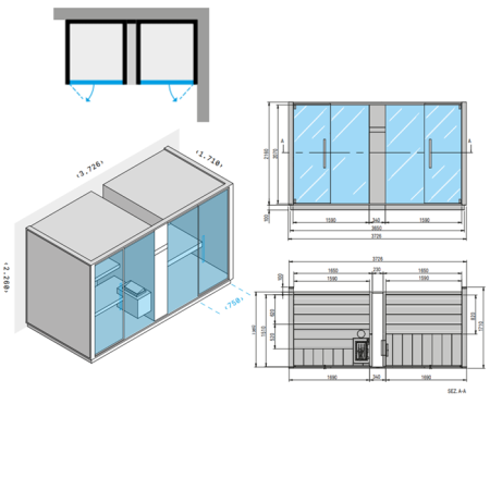 Effegibi Logica SH Сауна & Хаммам система, угловая DX, 373x171xh226см, отделка: Soft Sand, артикул LO 40 01 0004