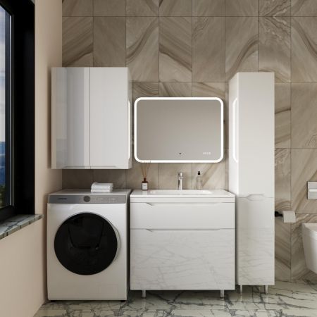 Тумба напольная "Марелла 80" (2 ящ.) Люкс антискрейтч белый глянец, PLUS, артикул СС-00002402