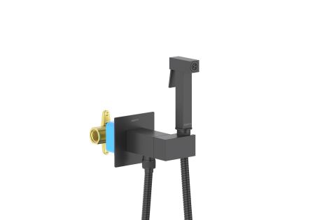 Комплект для гигиенического душа встроенный (смеситель с прогрессивным картриджем + гигиеническая лейка + шланг) AQUATEK, матовый черный AQ1025MB ЛИРА, артикул AQ1025MB