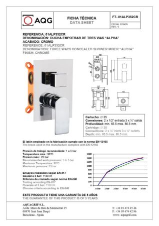 AQG Alpha, встраиваемый смеситель для душа на 3 выхода, с дивертером, цвет хром, артикул 01ALP352CR