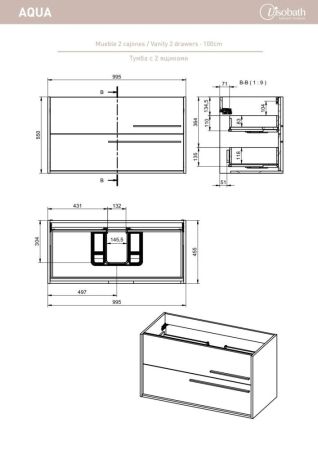 Комплект мебели Visobath Aqua, 1000 мм, цвет бежевый матовый лак (Cotton), артикул 73574/Cotton/AQ
