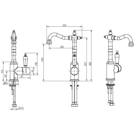 Смеситель для умывальника, высокий CRYSTAL, золото_Комплект, артикул 282-CRST