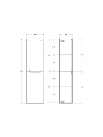 ETNA Шкаф подвесной с двумя распашными дверцами с доводчиками, с двумя полками, Бежевый матовый, 400x300x1500, ETNA-1500-2A-SC-CО, артикул ETNA-1500-2A-SC-CO