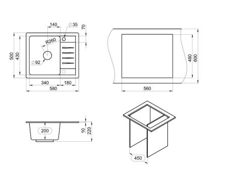 Кухонная мойка GRANULA Standart (5803, ГРАФИТ), артикул 5803, ГРАФИТ
