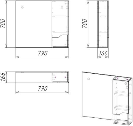 Зеркало-шкаф "Абигель 80", серый / цемент