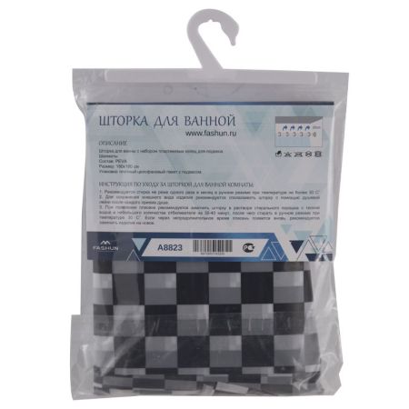 Штора для ванной FASHUN A8823, черный/белый