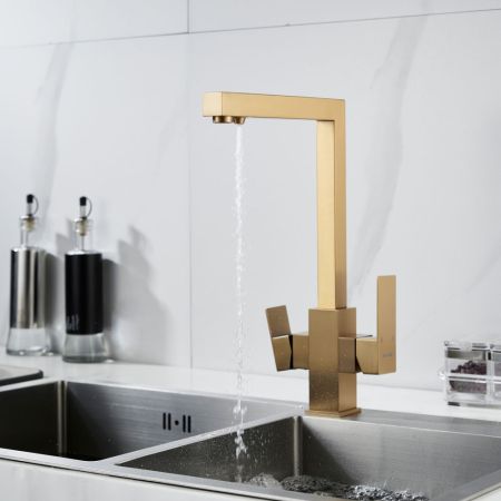 Смеситель для кухни с подключением фильтра Shevanik S148G, золотой сатин, артикул S148G