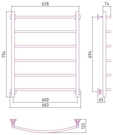 Полотенцесушитель СТИЛЬЕ "Версия-Н2" 800х600 (6) Г 18 (Без покрытия), артикул 00622-8060