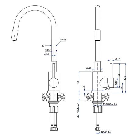 Смеситель для кухни с гибким изливом GranFest 5433, черный