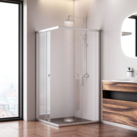 W87G-403-100100-MT Sunny душ огражд квадратн, раздвижн двери 100x100 серебро,стекло прозрачн