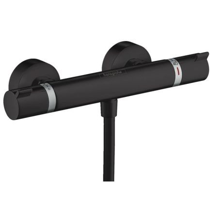 Смеситель для душа, Hansgrohe, Ecostat Comfort, тип открывания воды-вентильный, тип регулирования воды-термостатический картридж, монтаж-вертикальный (настенный), отверстия для монтажа-2, цвет-черный матовый, артикул 13116670