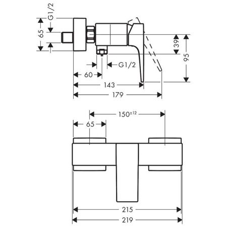 Смеситель для душа, Hansgrohe, Metropol, тип открывания воды-однорычажный, тип регулирования воды-керамический узел смешивания, тип установки-настенный, отверстия для монтажа-2, цвет-шлифованная бронза, регулируемое ограничение температуры, клапан обратно, артикул 32560140