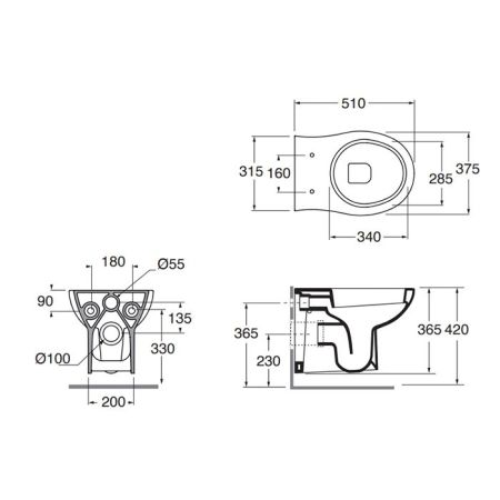 AZZURRA FAST Подвесной унитаз 51x37xH37 cm, цвет белый, артикул FAVKSP000000BI