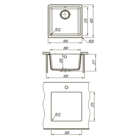 Кухонная мойка Lemark SINARA 400-U подстольного монтажа из кварцгранита цвет: Серый шёлк (9910065), артикул 9910065