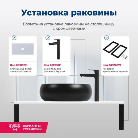 Раковина накладная Aquanet Round-1-MB 36 черный матовый