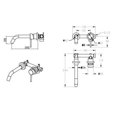 Смеситель для раковины встраиваемый FILARETE Roun FL4020BG, графит