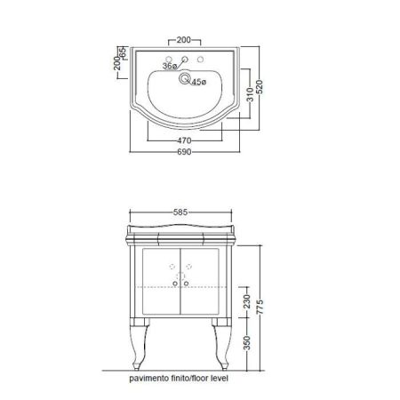 KERASAN Retro 69, раковина 69*52см с 1 отв., цвет: белый, артикул 104601*1