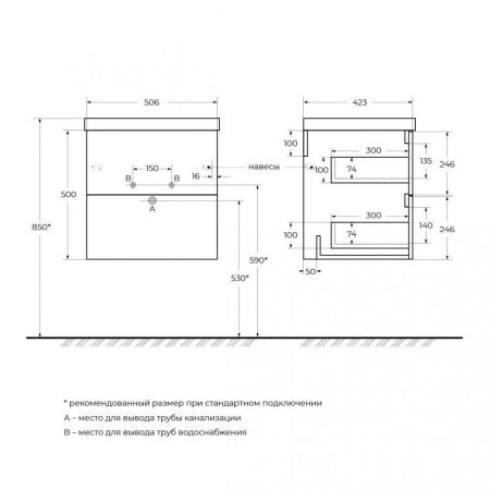 Керамическая раковина BB-8076-3-50, 510x430x145, артикул BB-8076-3-50