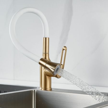 Смеситель для кухни с гибким изливом Raffine F303G-1, золотой сатин, артикул F303G-1