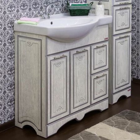 Тумба для раковины Sanflor Адель 82 R Н0000001073 Белая с патиной Серебро