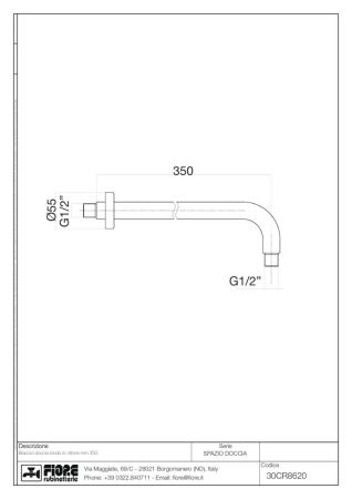 Fiore, круглый настенный кронштейн для верхнего душа, длина 35 см, цвет золото, артикул 30OO8620