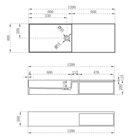 Раковина из искусственного камня Vincea VWB-6S112MW, 1200*400*200, подвесная, цвет белый матовый