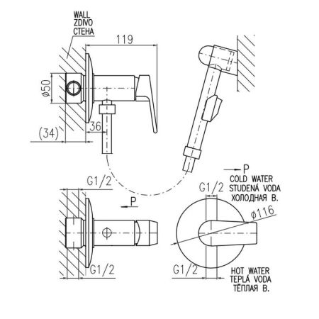 Гигиенический душ со смесителем Rav Slezak COLORADO CO247, хром, артикул CO247