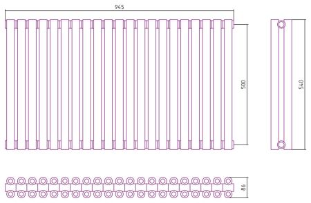 Отопительный радиатор ЭСТЕТ-00 н/ж 500х945 / 21 сек (МУАР Темный Титан), артикул 15-0332-5021
