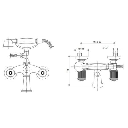 Bongio Impero Смеситель для ванны с ручным душем, цвет хром/Blue and Red Swarovski, артикул 65526CR00